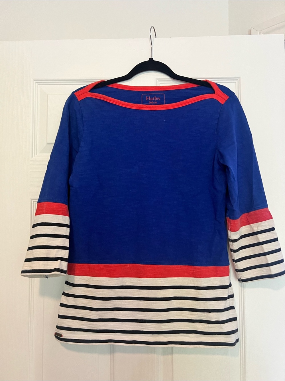 Hatley Blue Red White Striped Boatneck Top 100% cotton